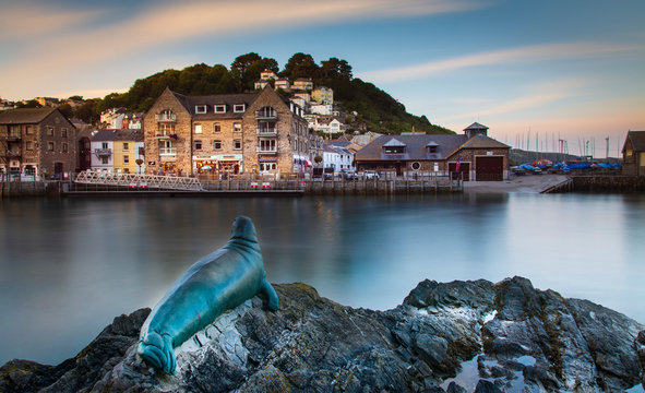 View into Looe Harbour at Sunset