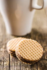 Sweet chocolate wafer biscuits.