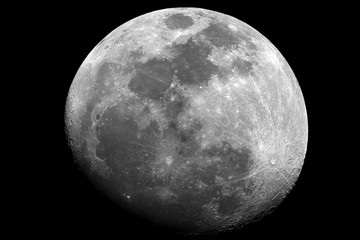 Waxing gibbous Moon phase, in a big Brightless close up, at 1500 mm of focal length, taken with...