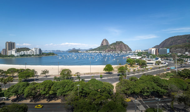 Aerial view of Botafogo, Guanabara Bay and Sugar Loaf Mountain - Rio de Janeiro, Brazil