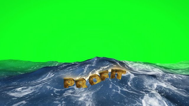 Profit text floating in the water against green screen