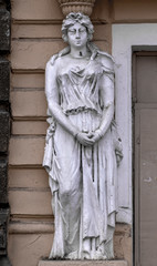 Classic white female statue of the goddess in Odessa, Ukraine