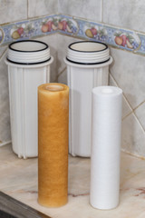 Filters for the purification of drinking water. Clean and dirty.