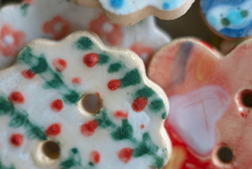 colorful ceramic handmade buttons as textile accessory