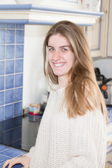 lifestyle pretty girl in kitchen at home