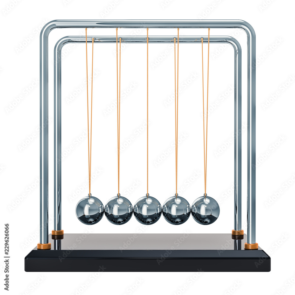 Poster pendulum, newton's cradle front view, 3d rendering