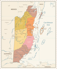 Belize Political Map Retro Color
