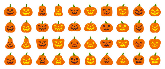 Jack O Lantern simple flat color icons vector set