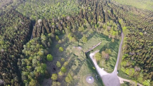 Ouvrage de Froideterre by drone. Verdun. Lorraine, France. Sunset time.