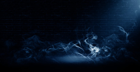 Background of empty brick wall, concrete floor, neon light, sear