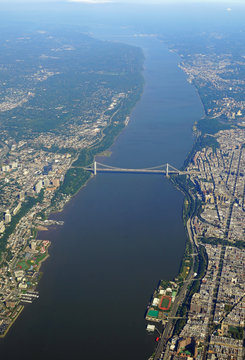 Aerial view of the George Washington Bridge over the Hudson River between New York and New Jersey 