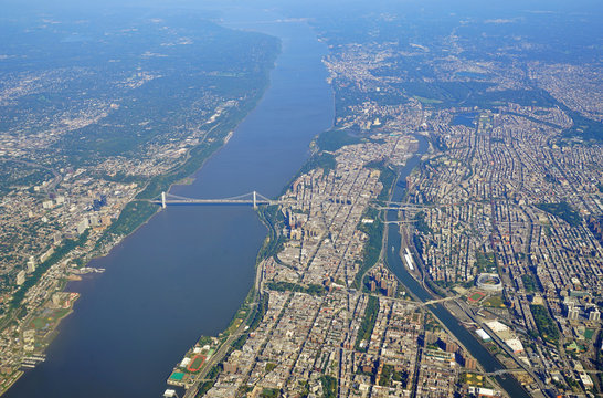 Aerial view of the George Washington Bridge over the Hudson River between New York and New Jersey 