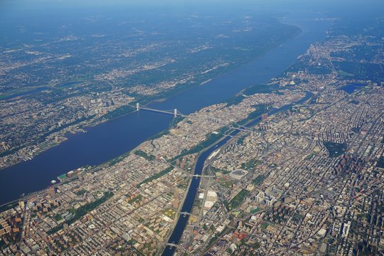 Aerial view of the George Washington Bridge over the Hudson River between New York and New Jersey 