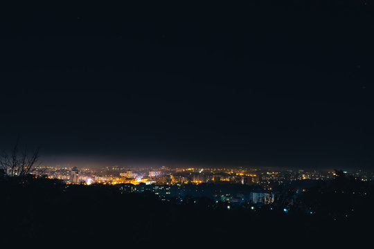 Perfect View Of A Small Night City With Its City Lights, A Splendid View Of The Luminous Night, Khmelnitsky Ukraine