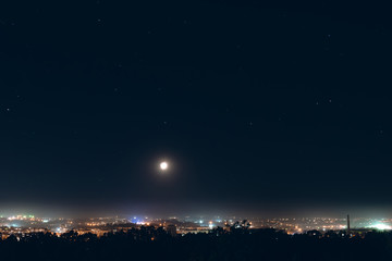 perfect view of a small night city with its city lights, a splendid view of the luminous night, Khmelnitsky Ukraine