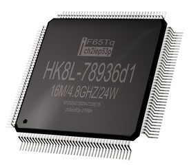 Integrated circuit or lowpass micro chip and new technologies on isolated. Computer parts integrated coprocessor integral digital i CMOS coprocessor microprocessors 3d rendering.