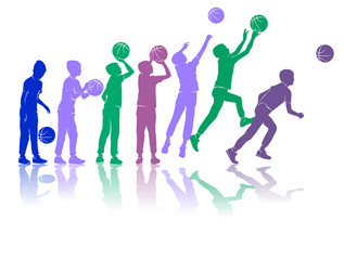 Fototapeta na wymiar Basketball vector silhouettes dynamic colored