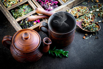 Tea in a cup on an old background