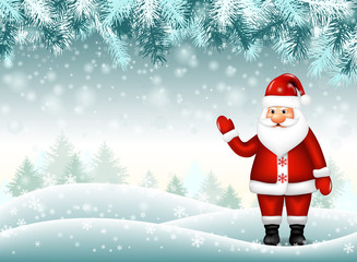 Realistic Santa Claus on christmas background.