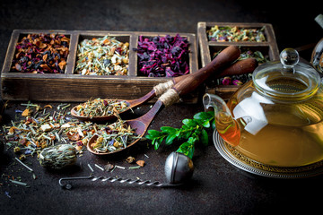 Tea leaves on old background