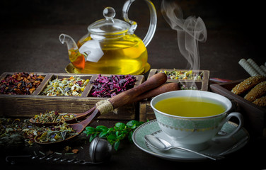 Tea in a cup on an old background