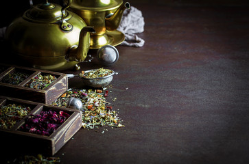 Tea leaves on old background