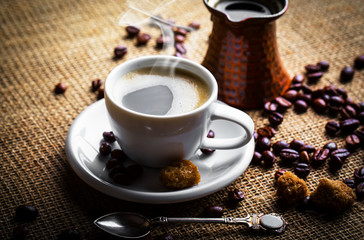 Black coffee on old background
