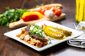 potato pie served with pork stew