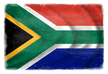  Flag of South Africa waving from the wind, proudly fluttering in the wind with traces of use in battle and destruction from difficult warfare 