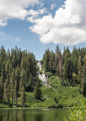 View of Twin Falls from Twin Lakes in Mammoth Lakes, California