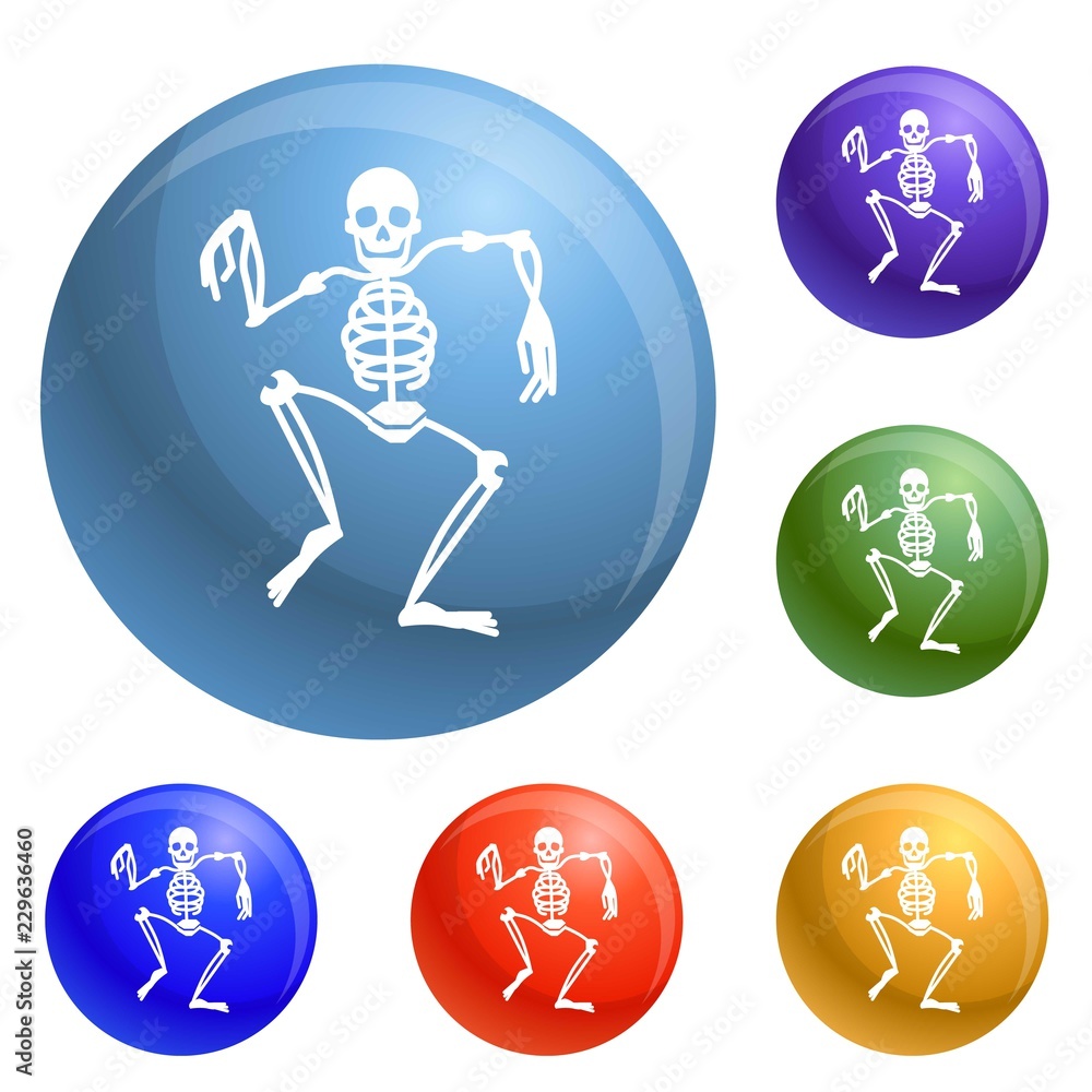 Poster dancing skeleton icons set vector 6 color isolated on white background