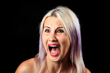 scared female face expression, screaming girl