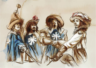 The Three Musketeers. An hand drawn illustration. Freehand drawing, painting. Vector - 229637881