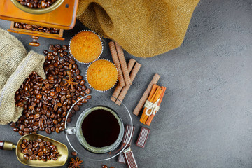 Black coffee on old background