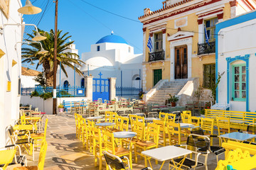 Magical main square of Chora in Serifos. Cyclades, Greece - obrazy, fototapety, plakaty
