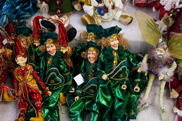 Figures of elves sold at Christmas Fair, toys shop