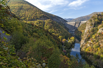 Amazing Autumn ladscape of The Vacha (Antonivanovtsi) Reservoir, Rhodope Mountains, Plovdiv Region,...