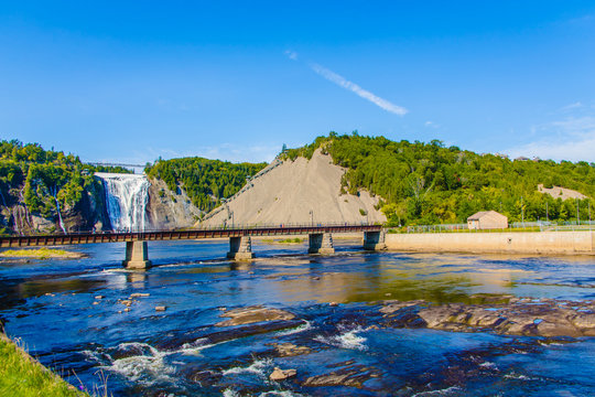 Bridge Across River In Front Of Montmorency Falls