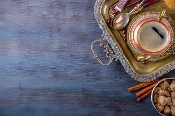 Black coffee on old background