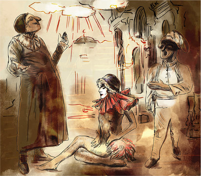 Commedia dell' arte - An hand painted vector illustration.