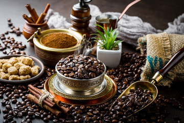 Black coffee on old background