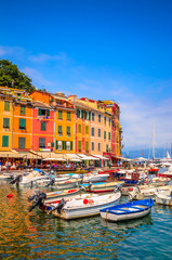 Beautiful bay with colorful houses in Portofino,  Liguria, Italy