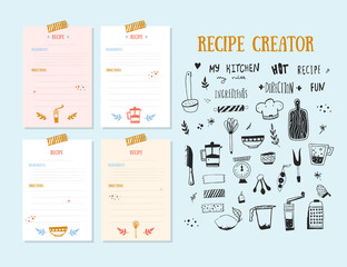 Modern Recipe card template set for cookbook. Menu Creator Vector Illustration - obrazy, fototapety, plakaty