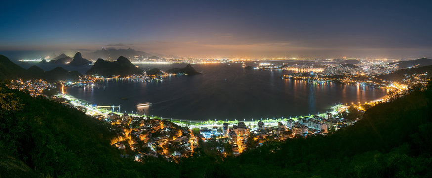 Panoramic Night View of Niteroi and Rio de Janeiro From the City Park