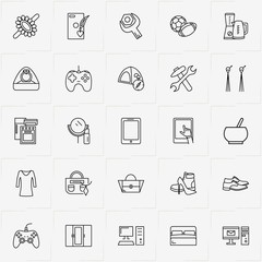 Catalog line icon set with shoes , computer  and table mirror