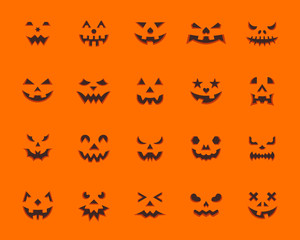 Pumpkin Face simple flat color icons vector set