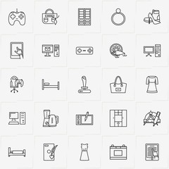 Catalog line icon set with coil for fishing , shoes  and wardrobe