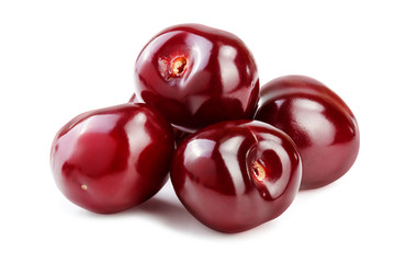 Sweet red cherries isolated on white background macro