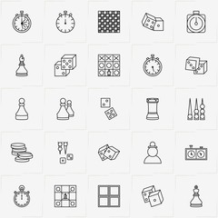 Chess & Backgammon line icon set with chess king , chess pawn and chess elephant