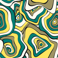 Hand Drawn Wavy Circles. Abstract Seamless Background in Ethnic Style. Vector Psychedelic Pattern with Deformed Rounds. Wave Seamless Pattern for Fabric, Textile, Cloth Design. Distortion, Spots.